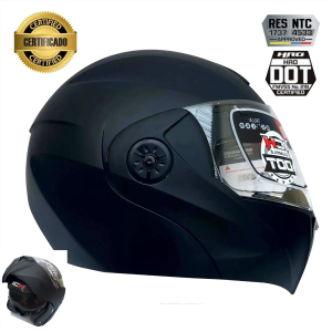 Casco Moto Abatible Certificado Ich Dot Gratis Placa Negro